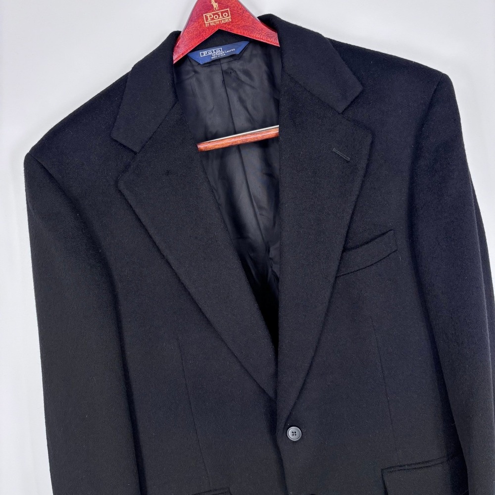 VTG 90s Polo Ralph Lauren 100% Camel Hair Blazer Men 40 Reg Black Sport Coat USA